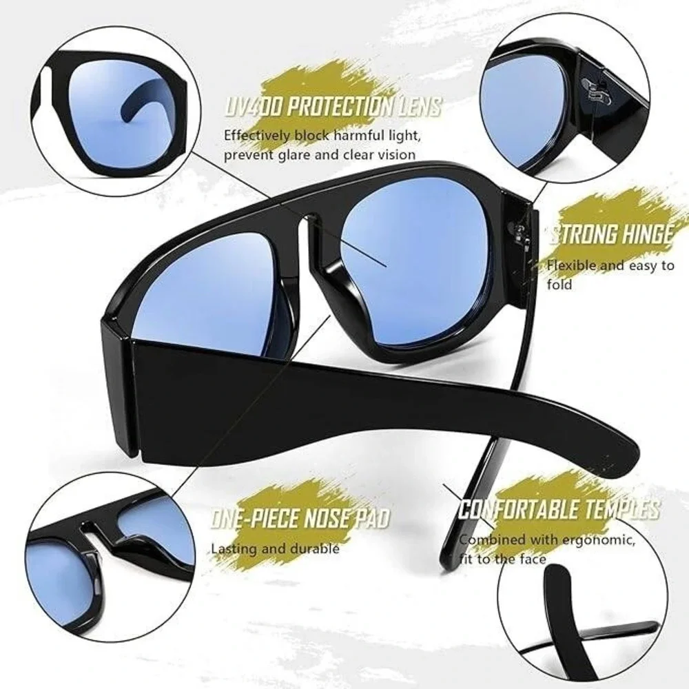 Retro Trendy Avaitor Sunglasses for Women Men Oversized Vintage 70s 80s Flat Top